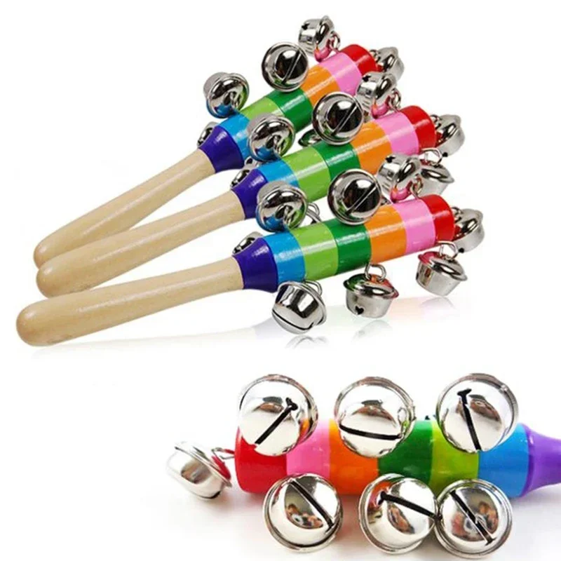 Giocattolo musicale per discussione in legno con campana colorata arcobaleno tenuto in mano per regalo di gioco per bambini per feste KTV per adulti