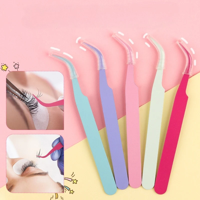 Random Color Mini Curved Tweezers Set, Used for False Eyelashes DIY、 Stickers, Beads, and Precision Tweezers for Beauty Salons