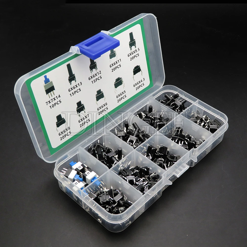 Picture 3: 100/180/200PCS 6x6mm Micro Push Tact Switch Kit 6x6 Mini Tactile Toggle Touch Button PCB Momentary 4pin Pushbutton ibuw