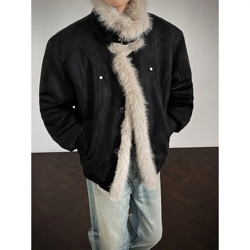 Winter Fashion Men Black Grey Red Solid Color Long Sleeve Stand Collar Simple Basic Casual Trendy Daily Parkas Male Coats Tops