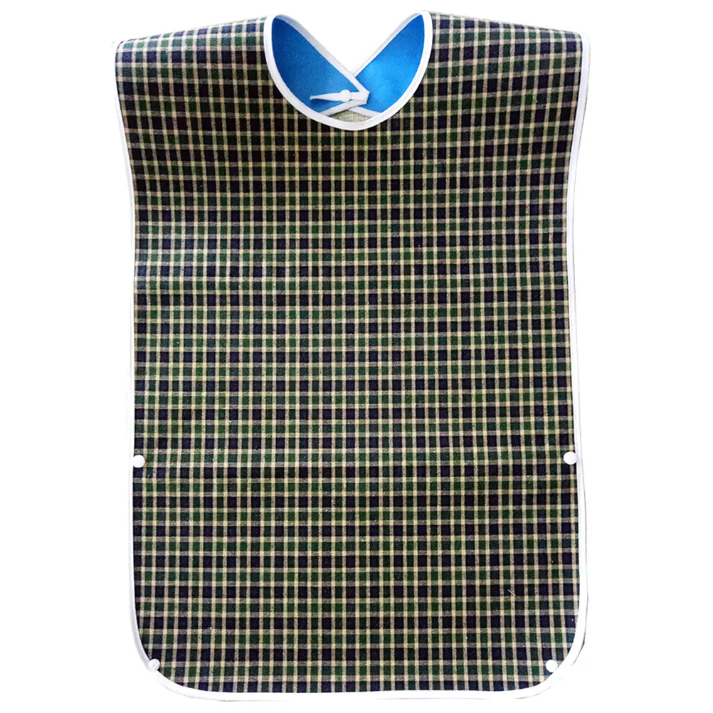 

Large Size Waterproof Adult Bib Green Tartan Plaid Clothing Protector for Meal Protection Adult Waterproof Bib