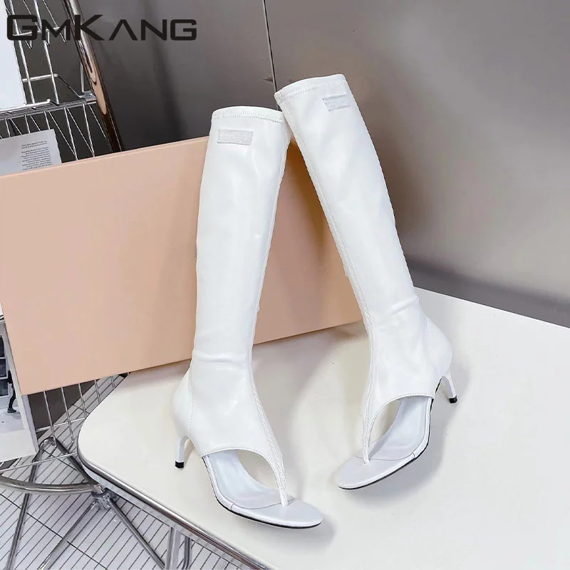 

Sexy Kitten Heels Knee High Boots Woman Flip-Flops Stretch Boots Peep Toe Runway Shoes Women Summer High Heels Long Boots Women