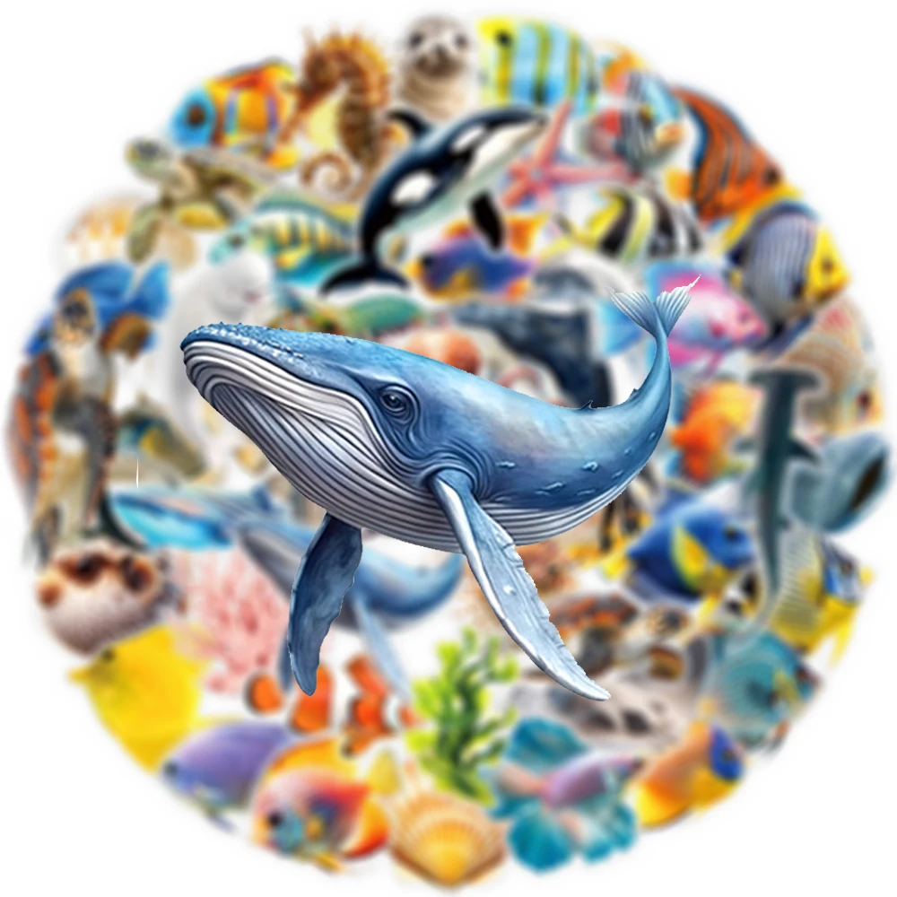 

10/30/50pcs Transparent Underwater World Stickers Cool Marine Animals Decoration Decals DIY Guitar Luggage Cool Graffiti Sticker
