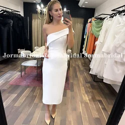 Minimalist White One Shoulder Wedding Dresses Crepe Short Sheath Bride Dress 2024 Women Travel Gown Summer Mid-Calf Bridal Gowns