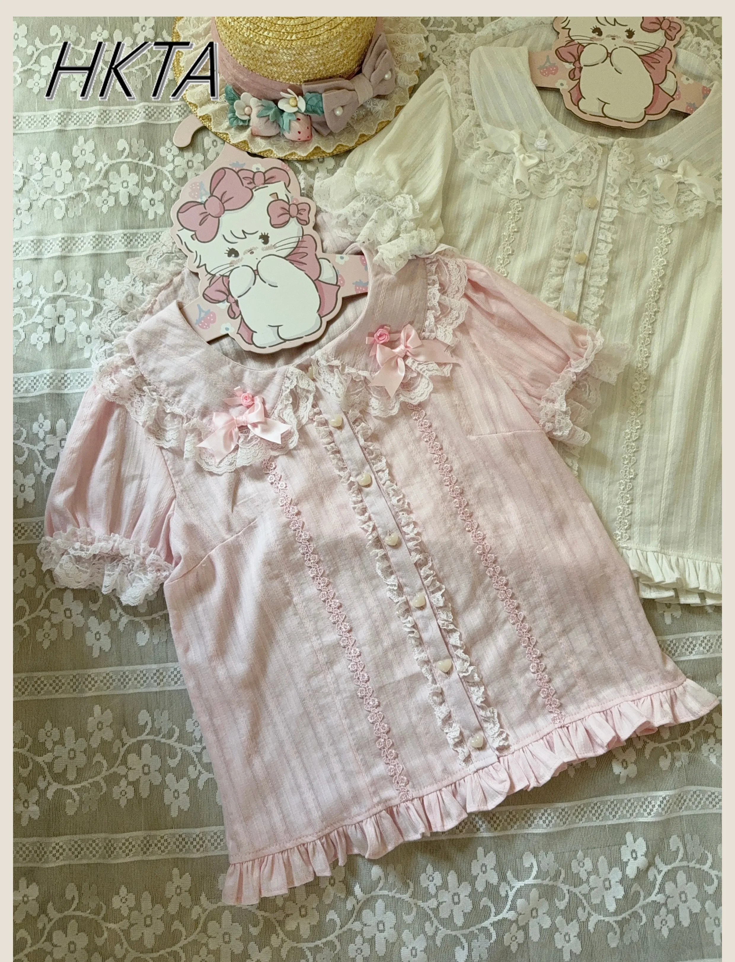 Kawaii Lolita interior tridimensional flor muñeca Collar encaje algodón dulce camisa mujeres hongo versátil Color sólido blusa Top