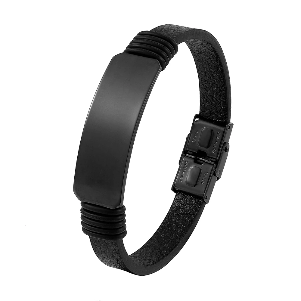 New Simple Style Men\'s Black Leather Bracelet Ladies Classic Stainless Steel Bracelet Men\'s Friends Exquisite Gifts Pulseira
