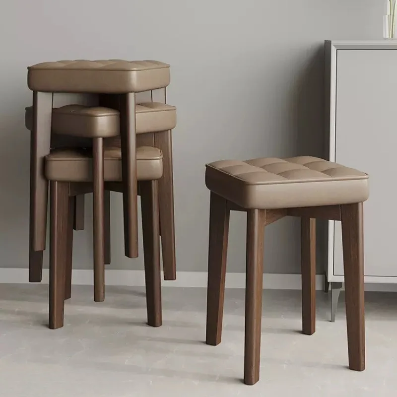

Solid wood soft bag dining chair household child modern simple wood chair living room bench stackable dining table stool desk