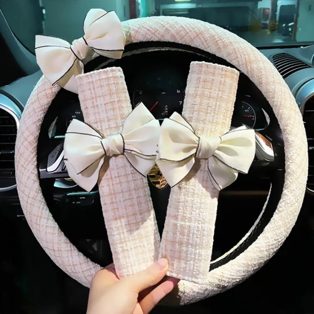 

With Bowknot Car Seat Belt Cover Breathable Wear-resistant Seat Belt Shoulder Pad Soft Comfortable Seat Belt Protector