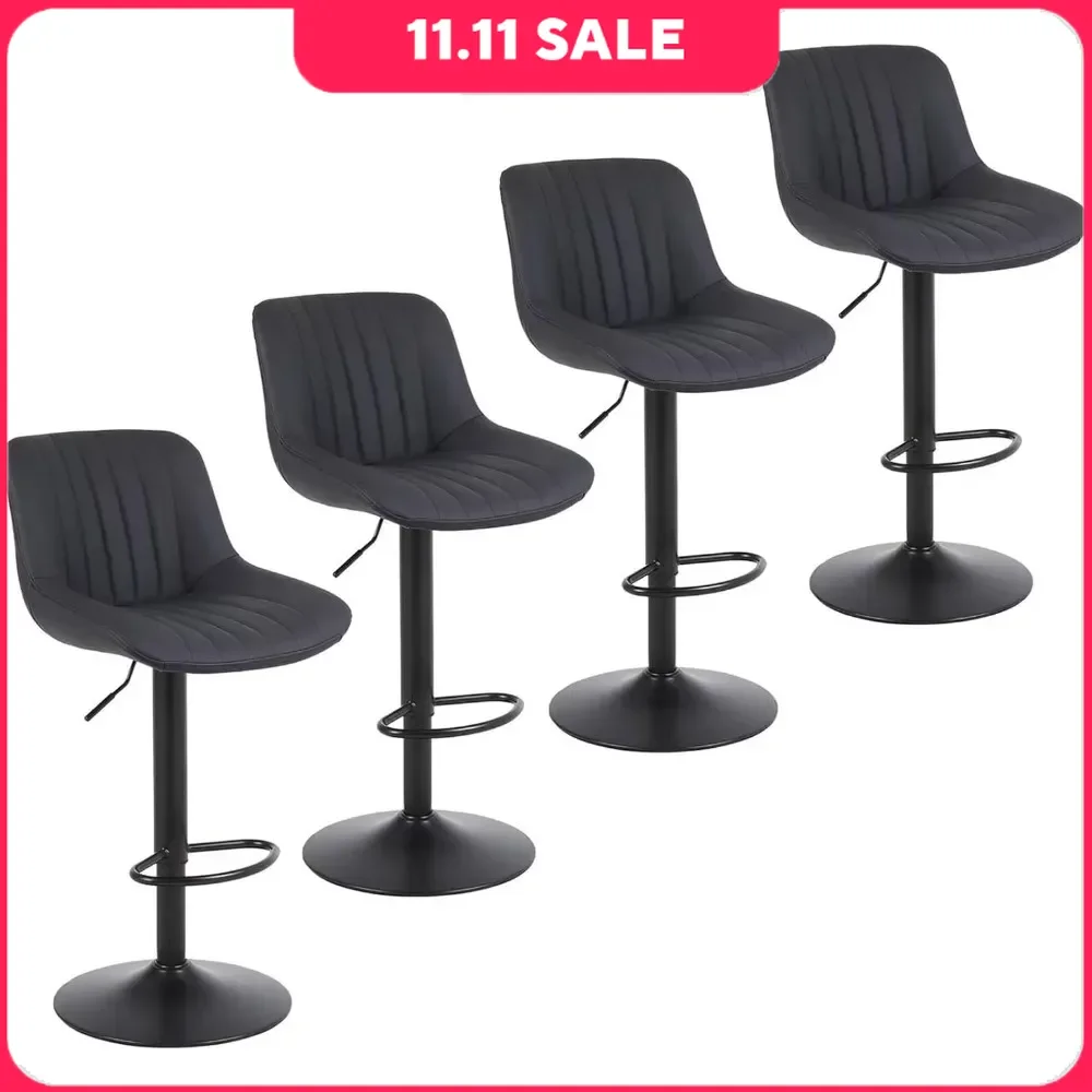 

Bar Stools Set of 4, Adjustable PU Leather Chairs, Swivel Bar Stool with Back, Armless Kitchen Island Stool, Bar Stools