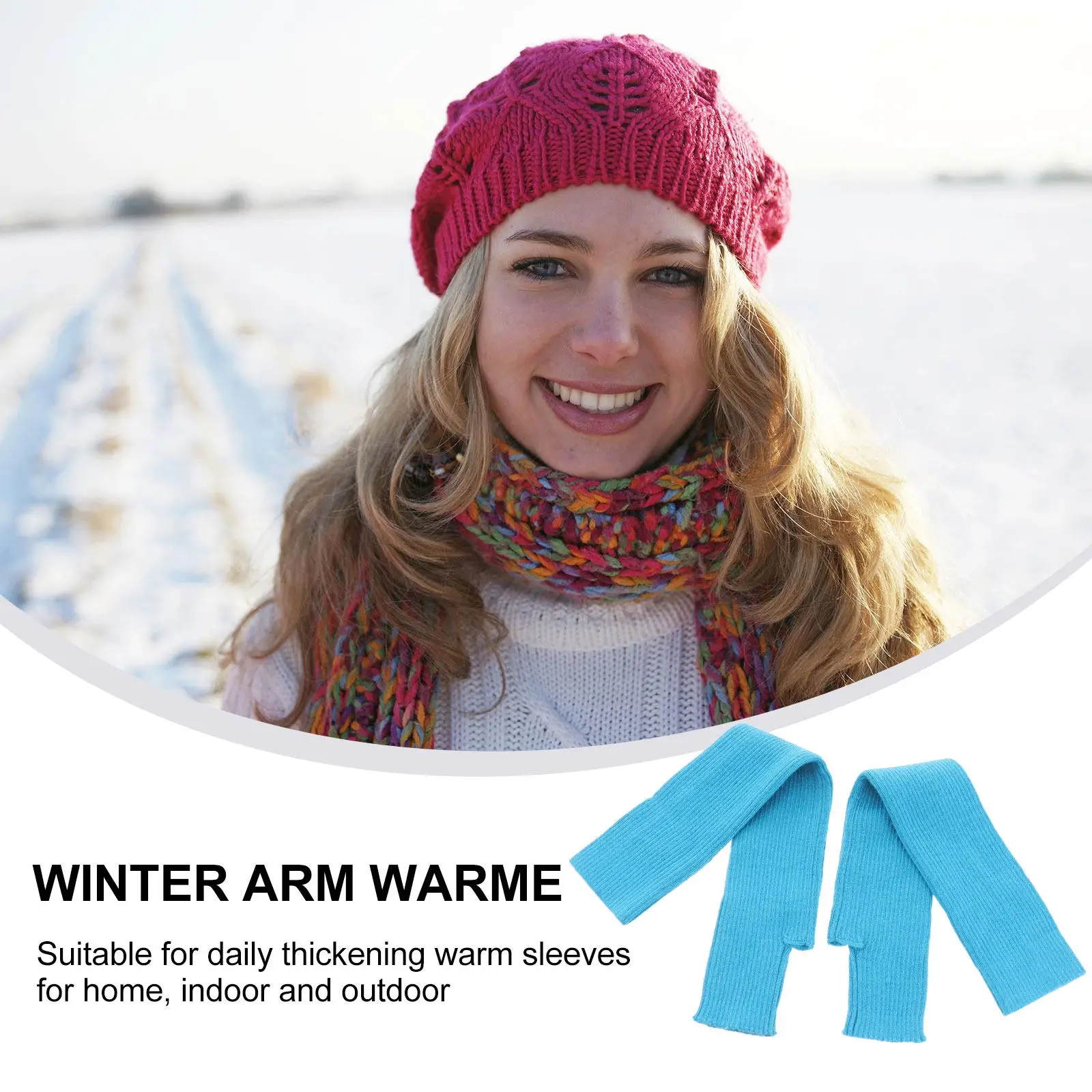 

1 пара теплых зимних вязаных шерстяных нарукавников-перчаток для женщин с отверстием для большого пальца для езды на велосипеде, скалолазания, катания на лыжах