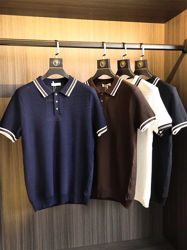 

High Densi Texture irt for Men Summer Season ort Sve Flip Collar Faionable Urban Sle Youthwear