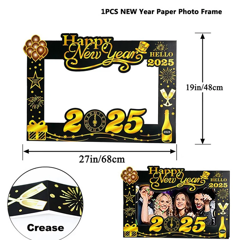 1 stücke 2025 Frohes Neues Jahr Papier Papier Foto Rahmen Papier Photo Booth Requisiten Family Eve Party Dekorationen Photobooth