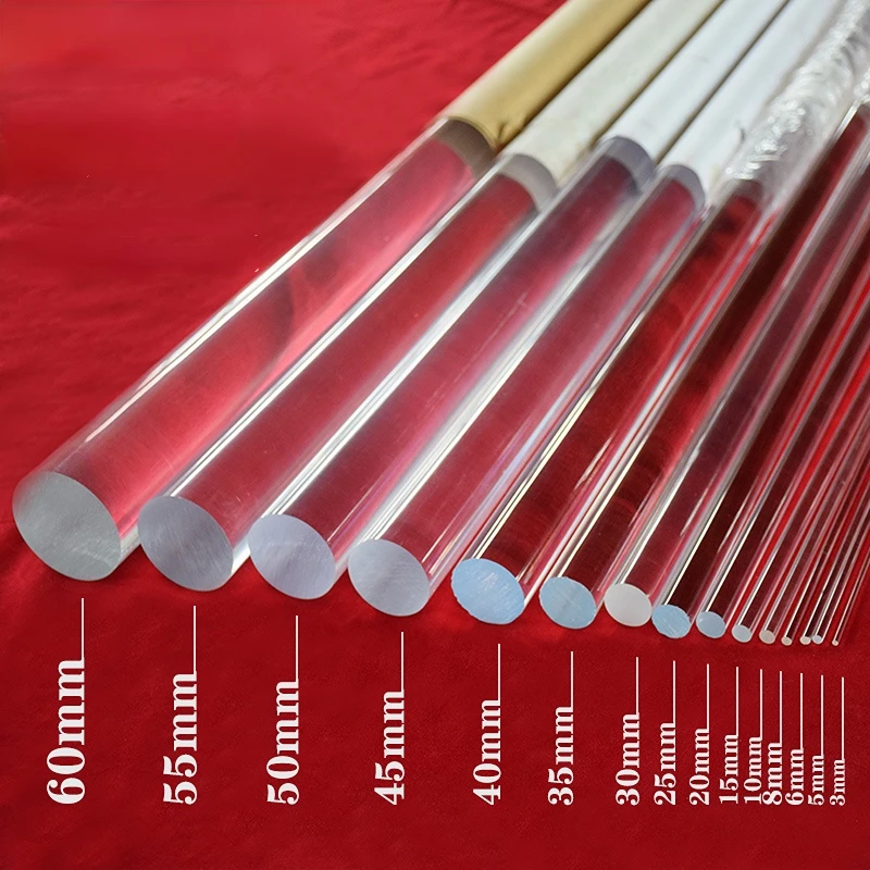 1pc Transparent Organic Glass Rod Acrylic Solid Round Bar Crystal Column PMMA Light  Guide Rod Dia 2-60mm DIY Tools Length 50CM