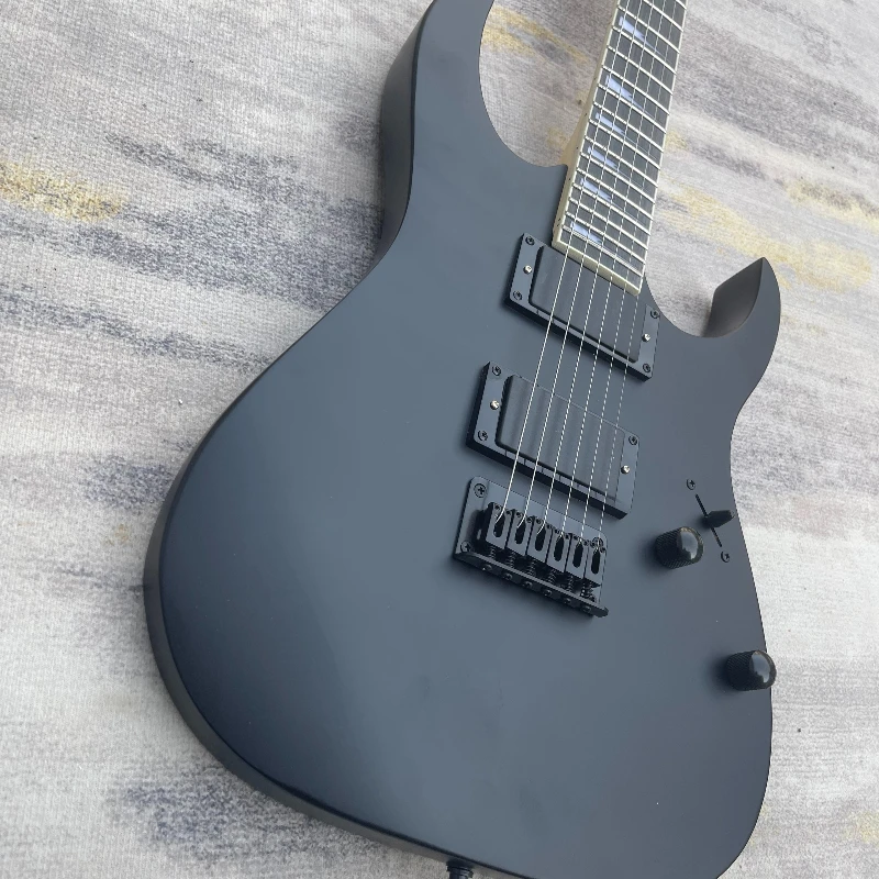 Matte Black 6 String Modern Sharp Double Cut Solid Body Electric Guitar Thru Bridge Metal Rock Stage Guitar Free Shipping