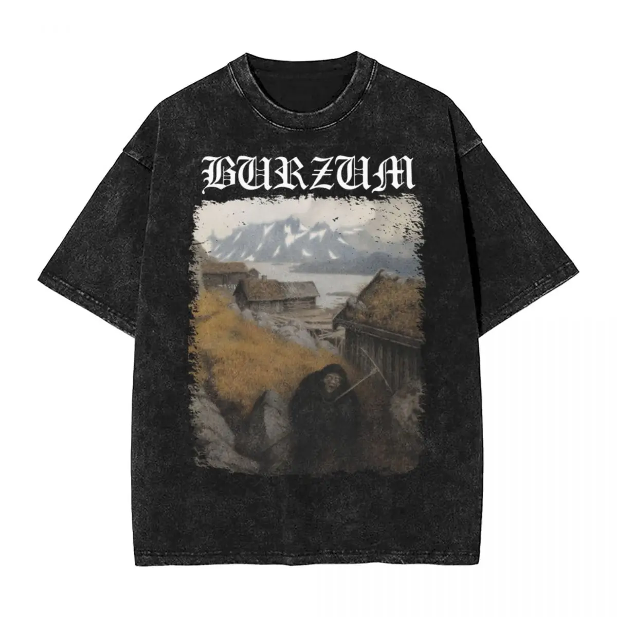 Burzum Scary Ghost Washed T Shirts Streetwear Hip Hop Novelty T-Shirt Tees Men Women Short Sleeve Street Graphic