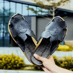 Slippers for men's summer leisure trend sandals anti slip soft sole Genuine leather slippers fashion beach slippers comfortable