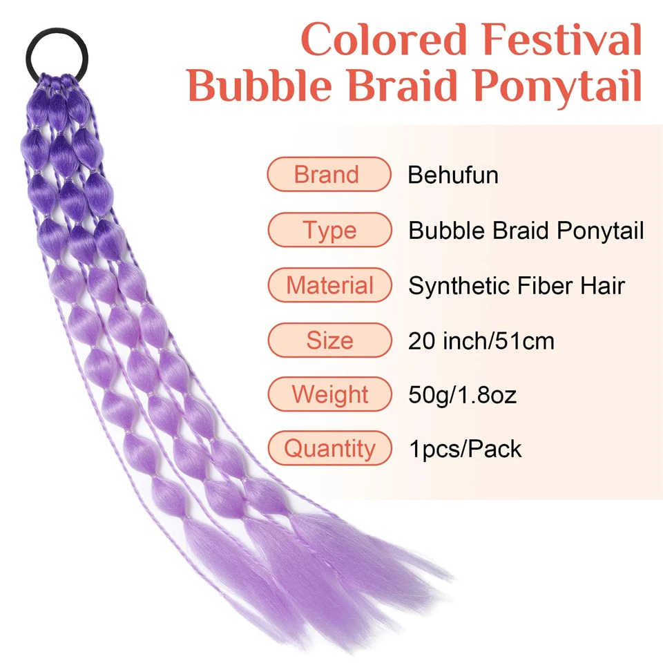 23-inch Colorful Lantern Bubble Braid Ponytail Extension Synthetic Suitable For Children\'s Holiday Party Gradient Twist Braid