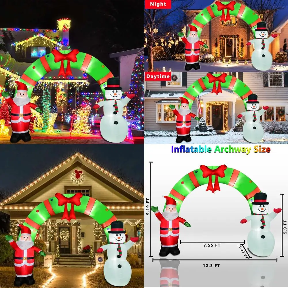 

Lighted Christmas Inflatable Archway, Santa Claus and Snowman Outdoor Indoor Holiday Decorations, LED Lights, Large Patio Garden