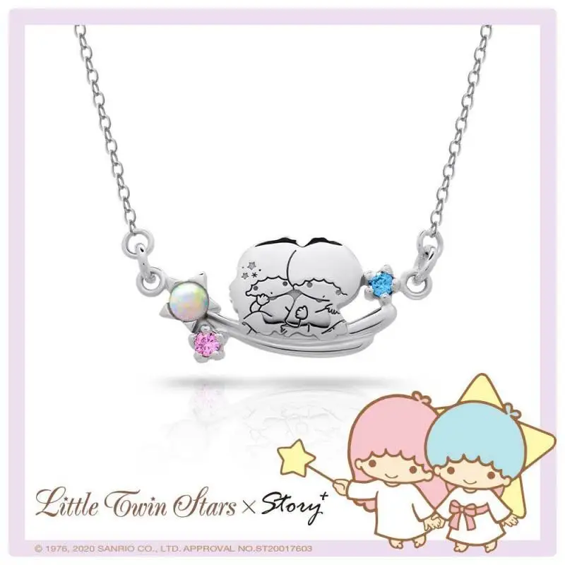 Kawaii Little Twin Stars Wishing Rings Sanrioed Silver Necklace Kikilala Meteor Star Fragment Earrings Bracelet Pendent Jewelry