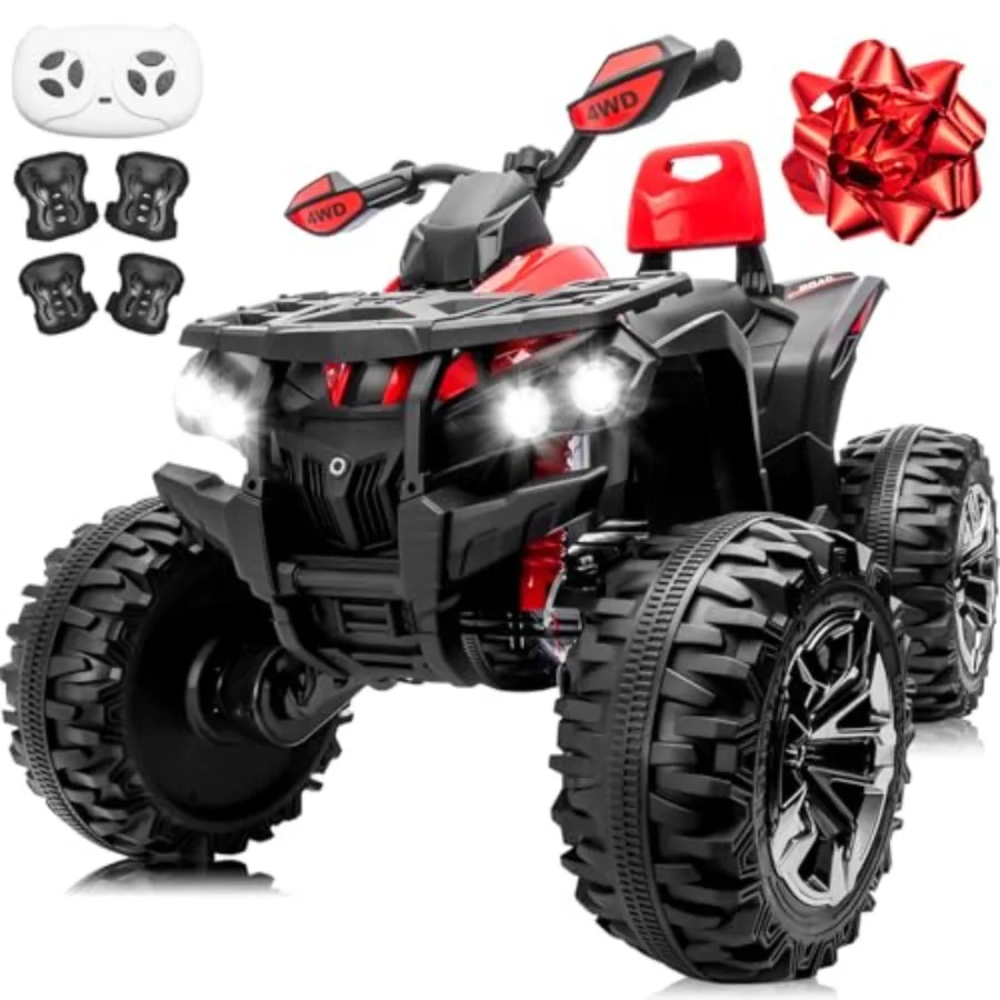 

24V 2 Seater Ride on Car for Big,4x4 Quad ATV 800W Powerful Engines, 9AH Battery Powered Electric Vehicle w/Pull Bow, Kneepads,