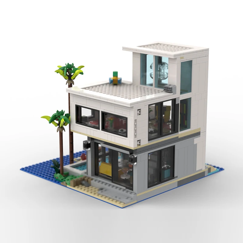City Street View Model MOC Building Bricks Modern Beach House Modular Technology Gifts Holiday Assemble Children Toys Suit