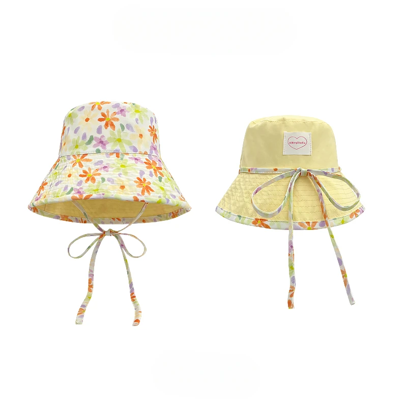 

Niche Harajuku Cute Sweet Small Floral Double-sided Bucket Hat Women's Summer Big Brim Sunshade Strap Foldable Sun Cap