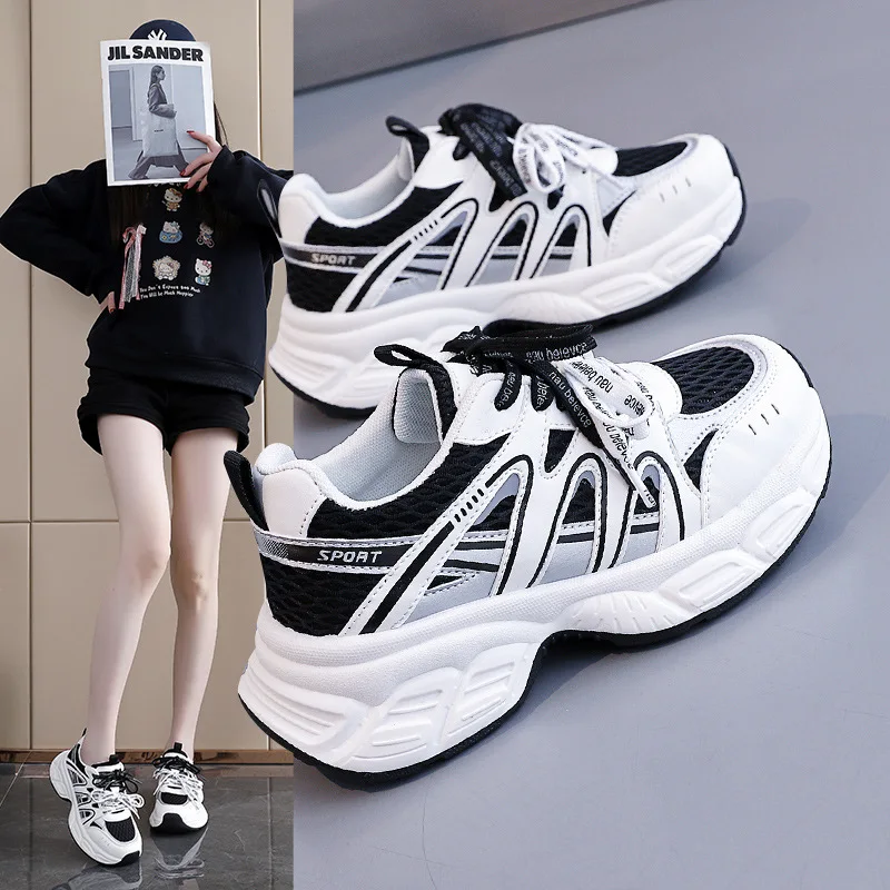 

Thick-soled Dad Shoes Women's 2026 Spring Autumn New Student Versatile Non-slip Lightweight Mesh Women's Shoes Soft Sole
