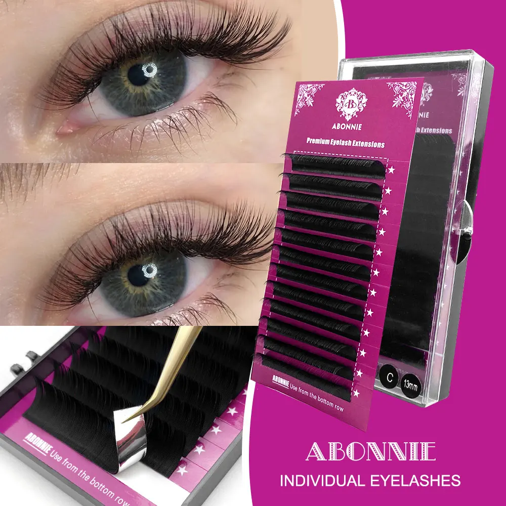 Abonnie All Size C D Curl Individual Eyelashes Faux Mink Eyelashes Extension 8-15mm False Eyelashes