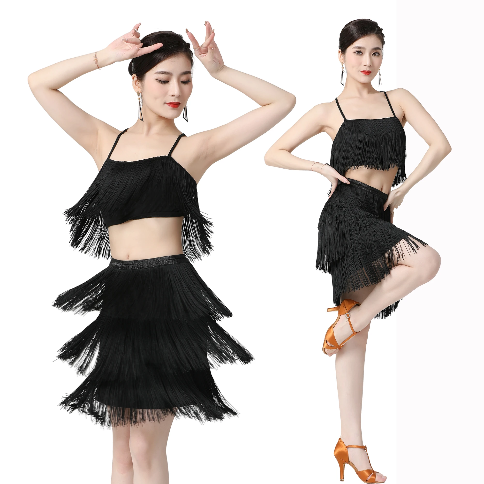 Women Dance Clothes Latin Dance Hip Scarf Tassel Skirt Costume Latin Dress Ballroom Samba Fringes Competition Performance Wear