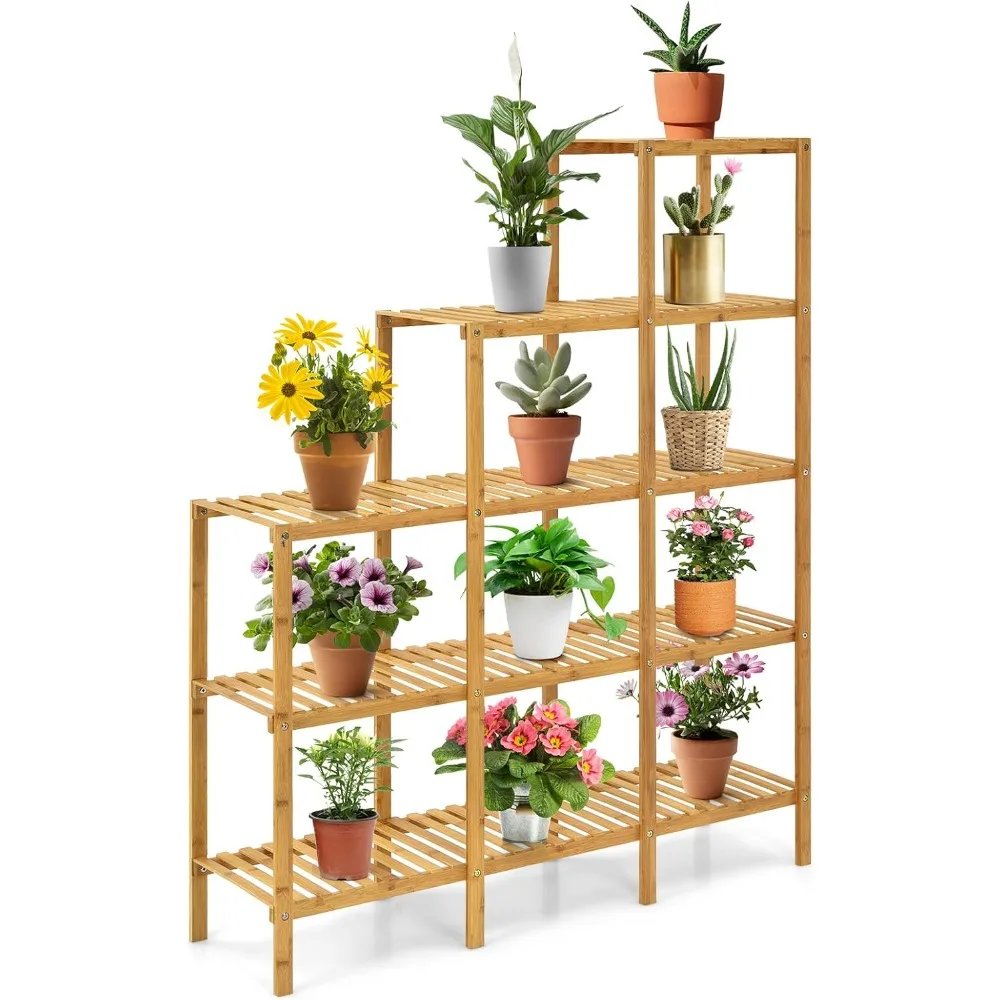 

Bamboo Shelf Bathroom, Multifunctional 5-Tier Bamboo Plant Stand, Storage Organizer Rack, Plant Display Stand with Sever