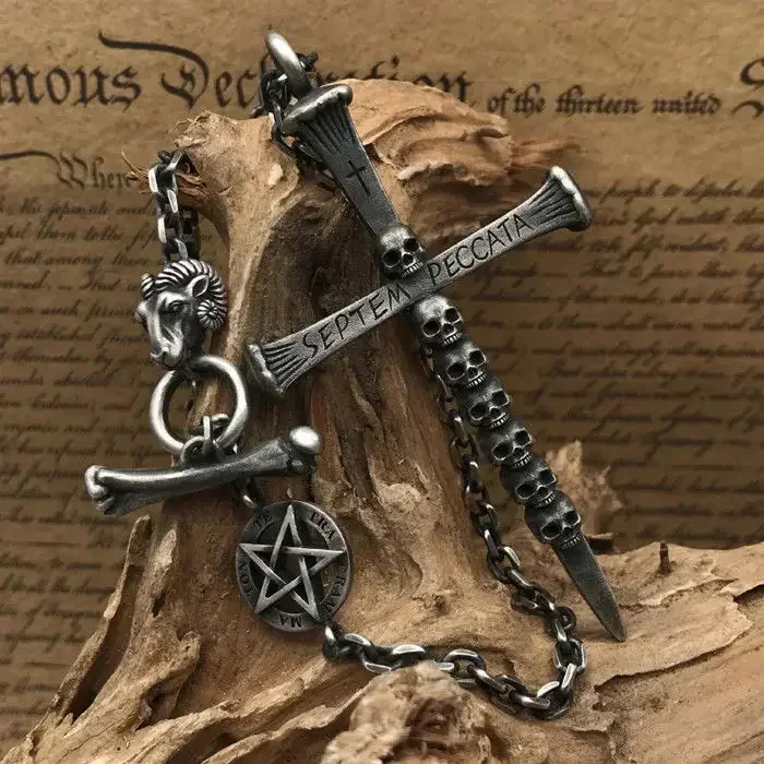 1PC Outdoor Multifunctional EDC Handheld Cross Pendant for Men\'s Necklaces, Self-defense Gothic  Accessories Chain