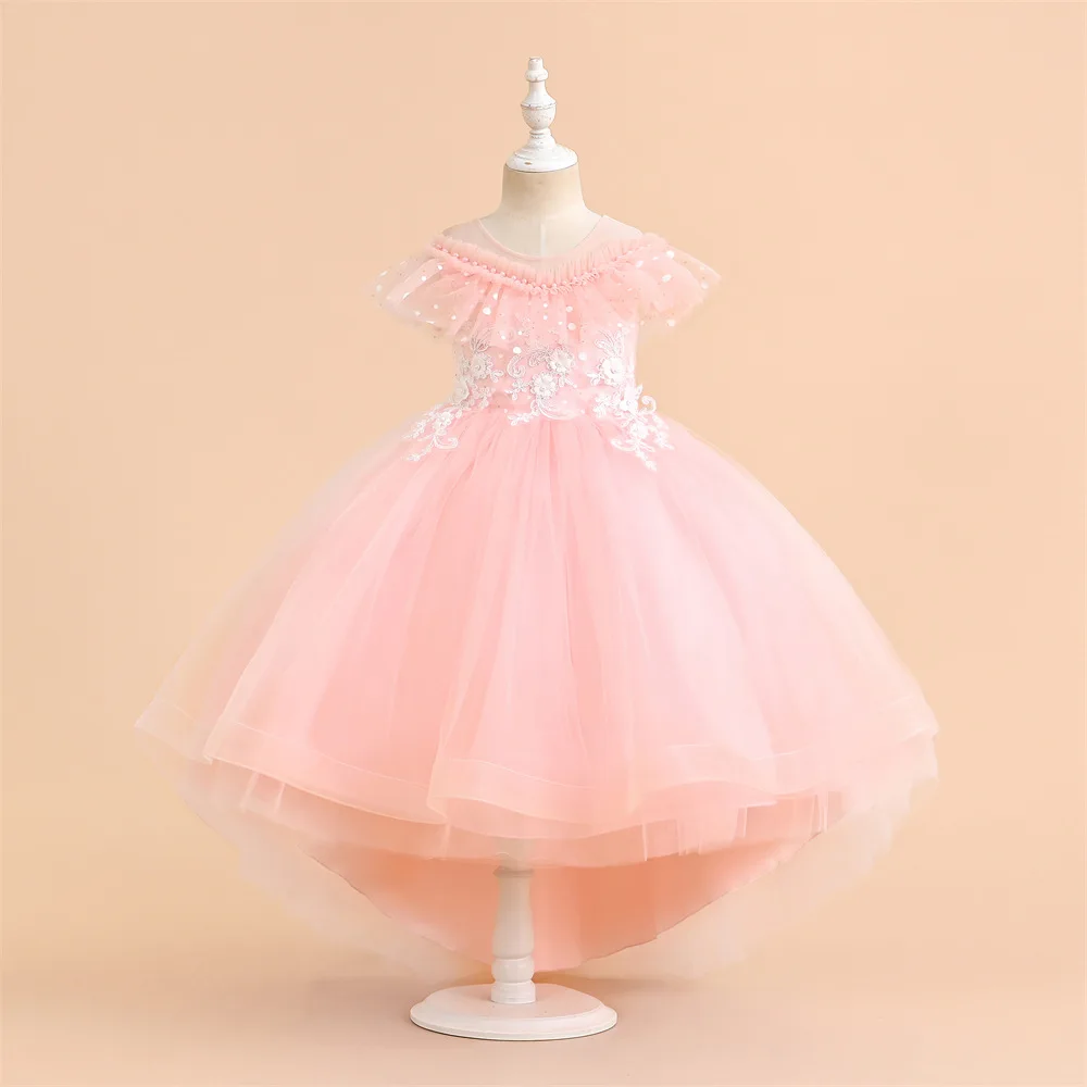 WineRed Sleeveless High-end Wedding Dresses 3D flowered Bow Vintage Girls dress Princess Bride Gowns Luxury Sparkle Kids Dress