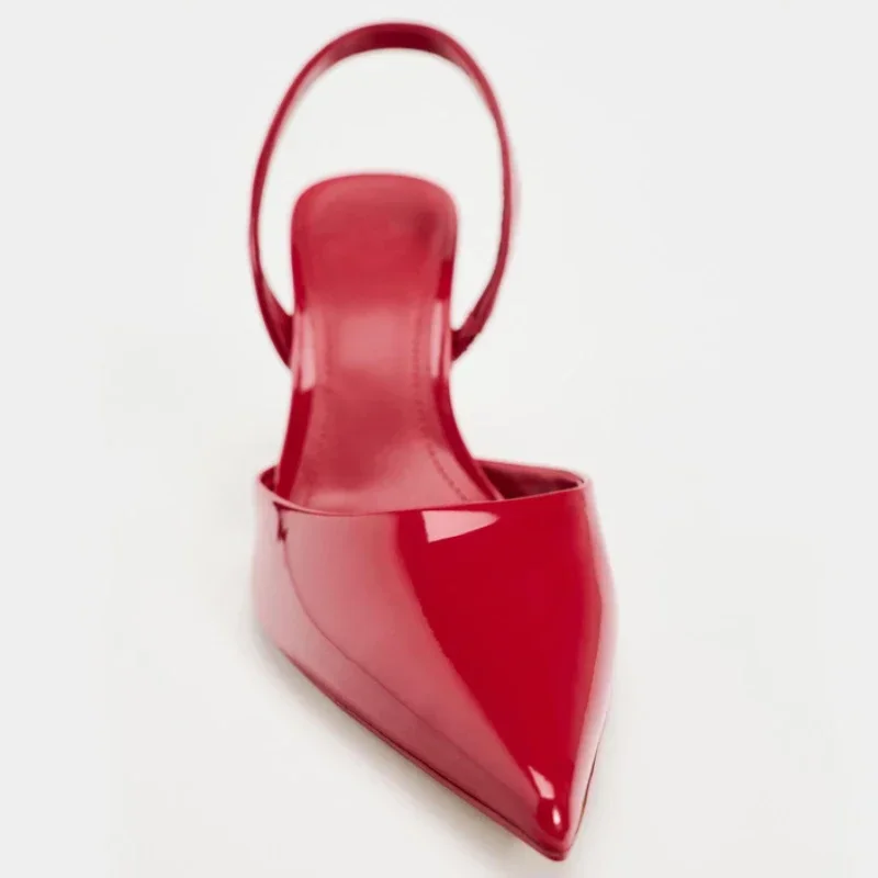 Patent Leather Sexy High Heels Women Pointed Toe Slingback Dress Shoes Female Fashion Elegant Women Sandals Zapatos De Mujer