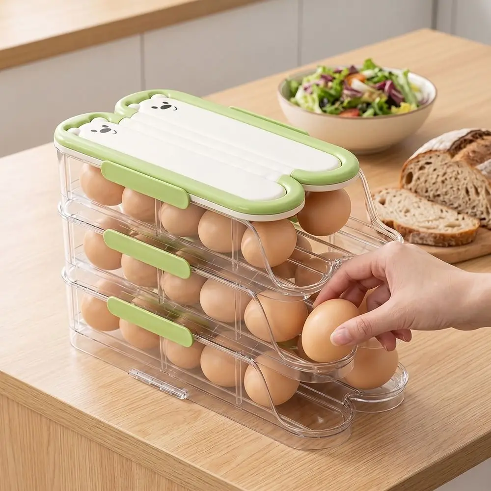 Food Grade Automatic Rolling Egg Container Transparent Stackable Egg Storage Box Large Capacity with Lid Large Egg Holder