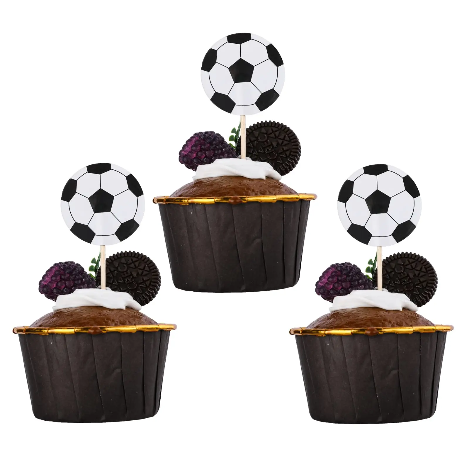 24/48pcs Football Cake Decoration Football Cupcake Topper Soccer Theme Cake Topper Kids Birthday Party Supplies