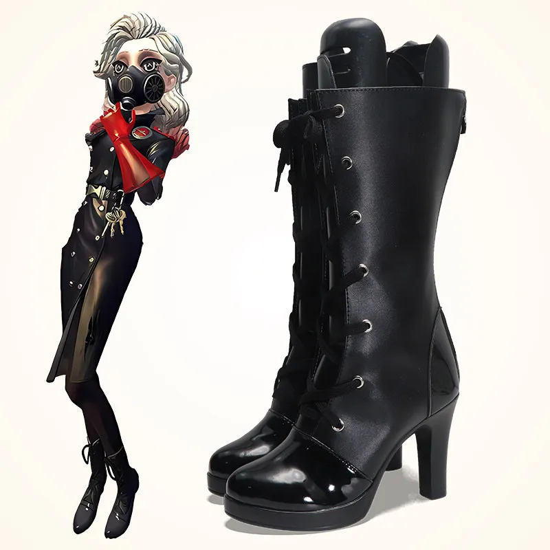 Chaussures de Cosplay Anime Identity V Ada Mesmer, bottes noires à talons hauts en cuir PU pour Halloween et carnaval