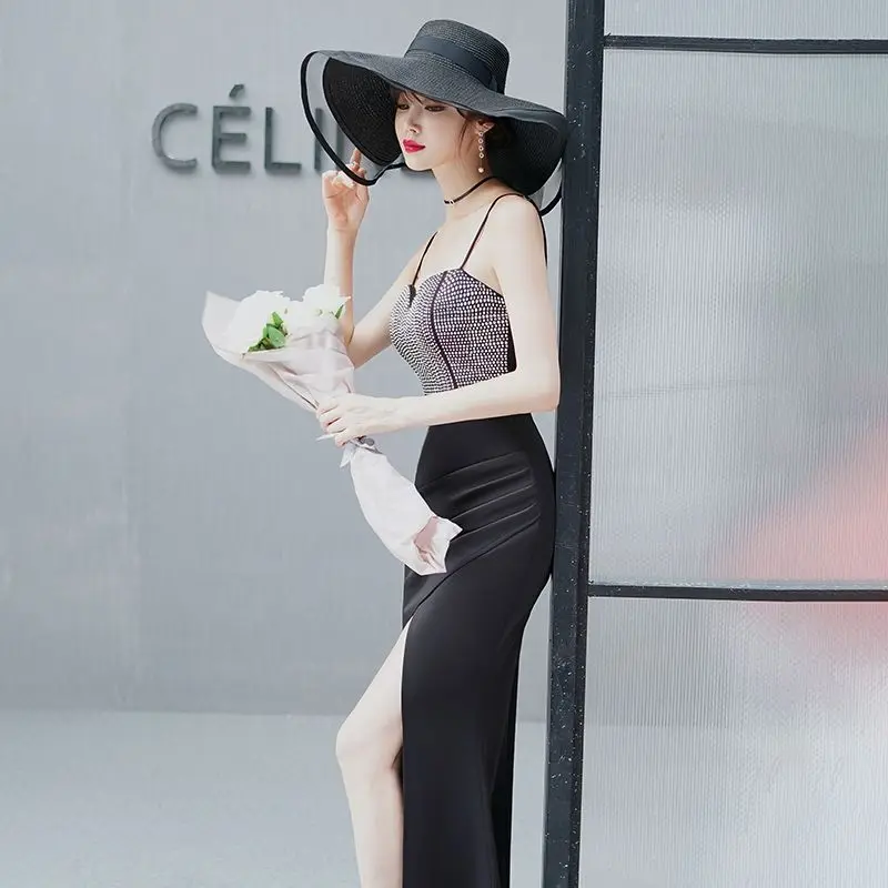 فستان سهرة أسود أنيق للنساء، تصميم بسيط ومشدود، تنورة طويلة على شكل ذيل السمكة، مناسب للمناسبات الرسمية والتنقلات، بخصر متوسط... #5