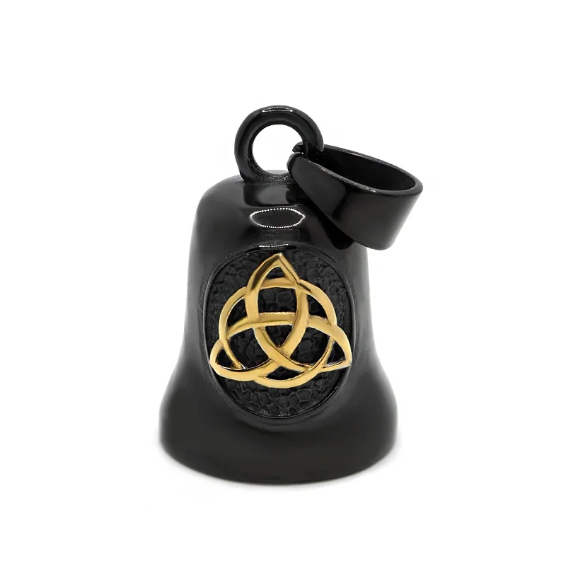 Punk ze stali nierdzewnej Norse Viking Odin Rune Celtic Knot Guardian Bell Gold Color Black Plated Wisiorek motocyklowy