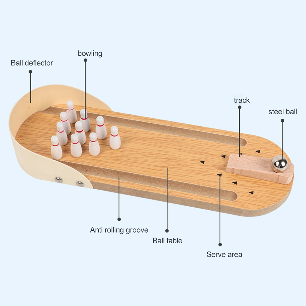 Tabletop Mini Bowling Game Set, portátil Desktop Bowling Set para família adultos e crianças, 10 pinos