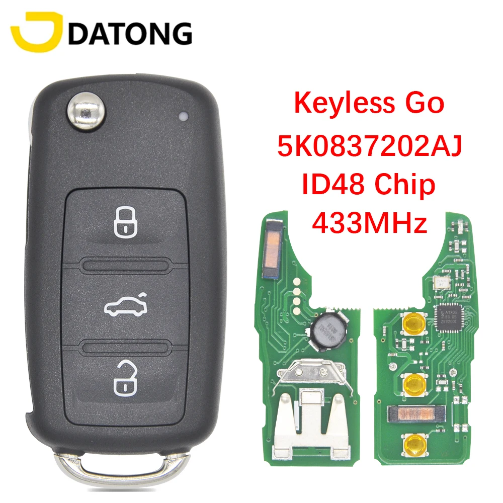 Datong World 5K0837202AJ/202E 3T0837202N ID48 433MHz Keyless Entry Car Remote Control Key For VW Golf Jetta Beetle Sharan Skoda