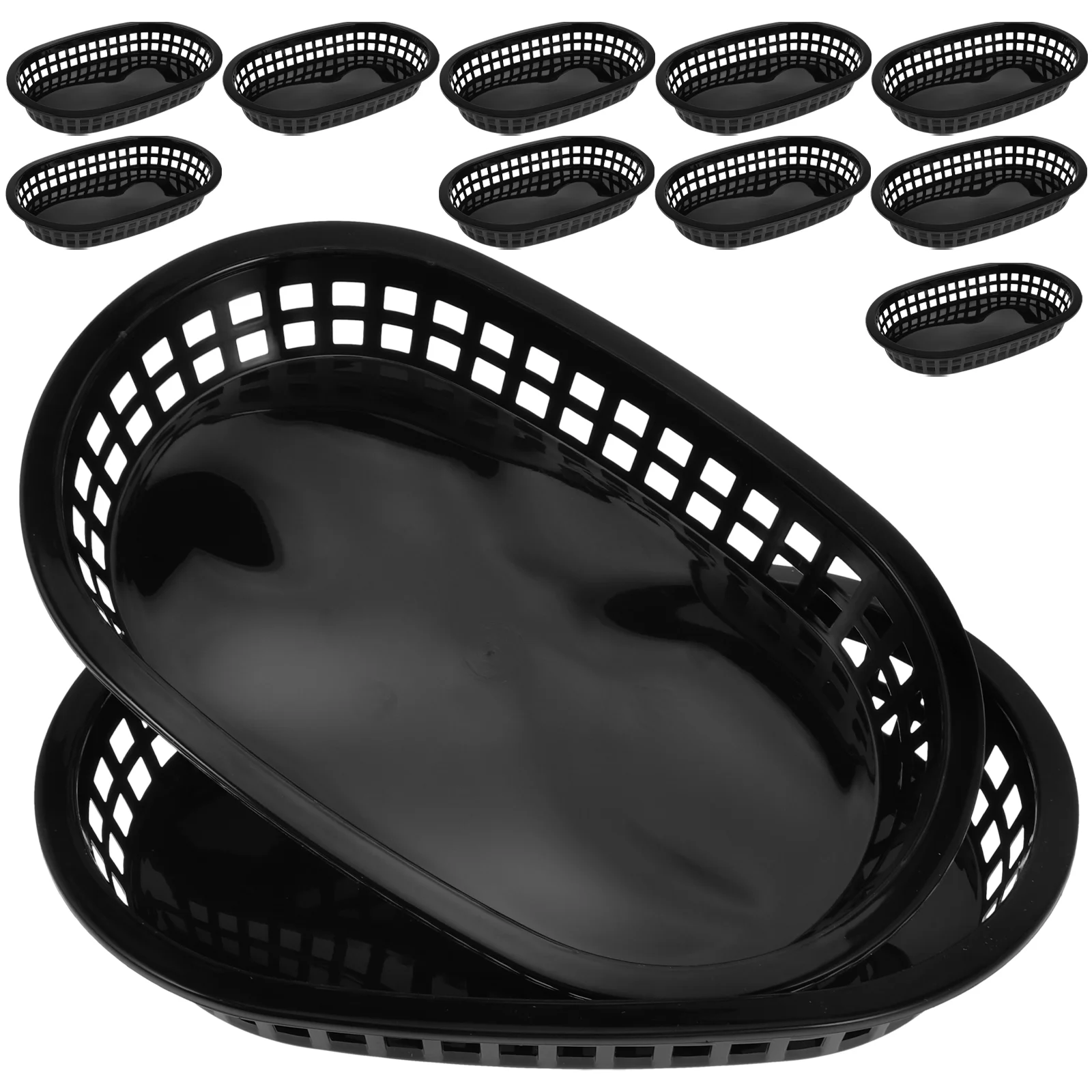 12 Pcs French Fries Hamburger Basket Black Plastic Fruit Trays Snack Container Dessert Baskets Dishes Plates