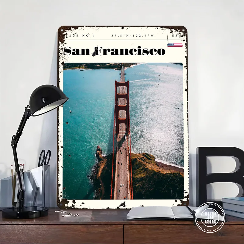 San Francisco California Travel Art Printed Poster Customized Wall Art Retro Vintage Metal Tin Signs for Room Bedroom Decoration