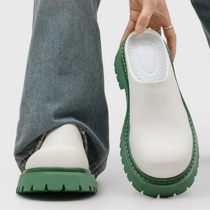 Mens Casual Half Shoes Slip-on Original Leather Platform Shoe Summer Loafers Outdoors Stylish Designer Footwear Mans Slippers