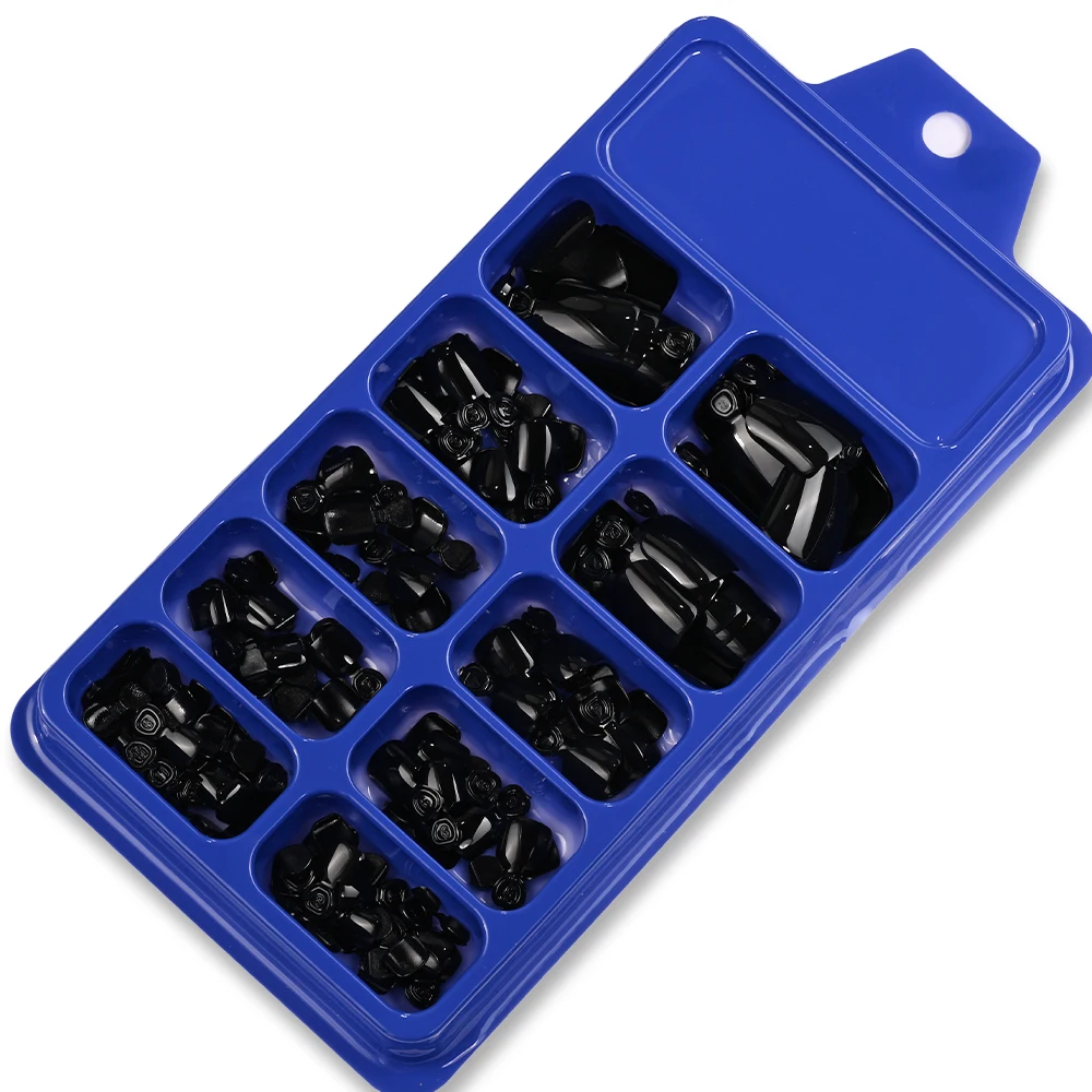 120Pcs Glänzend Schwarz Drücken Auf Zehennägel Kurze Quadratische Volle Abdeckung Gefälschte Zehennagel Tipps für Sommer Frauen Falsche Fuß Nagel spitze Verlängerung & – Detail 7