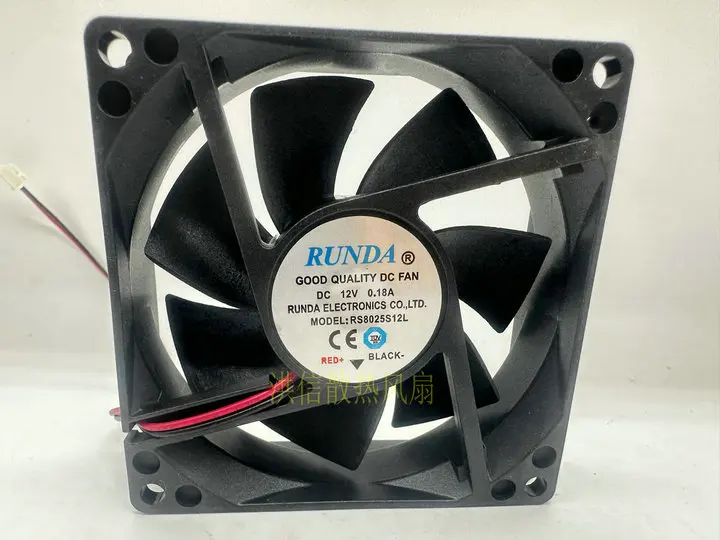 RUNDA 2 와이어 서버 냉각 선풍기, RS8025S12L, DC 12V, 0.18A, 80x80x25mm