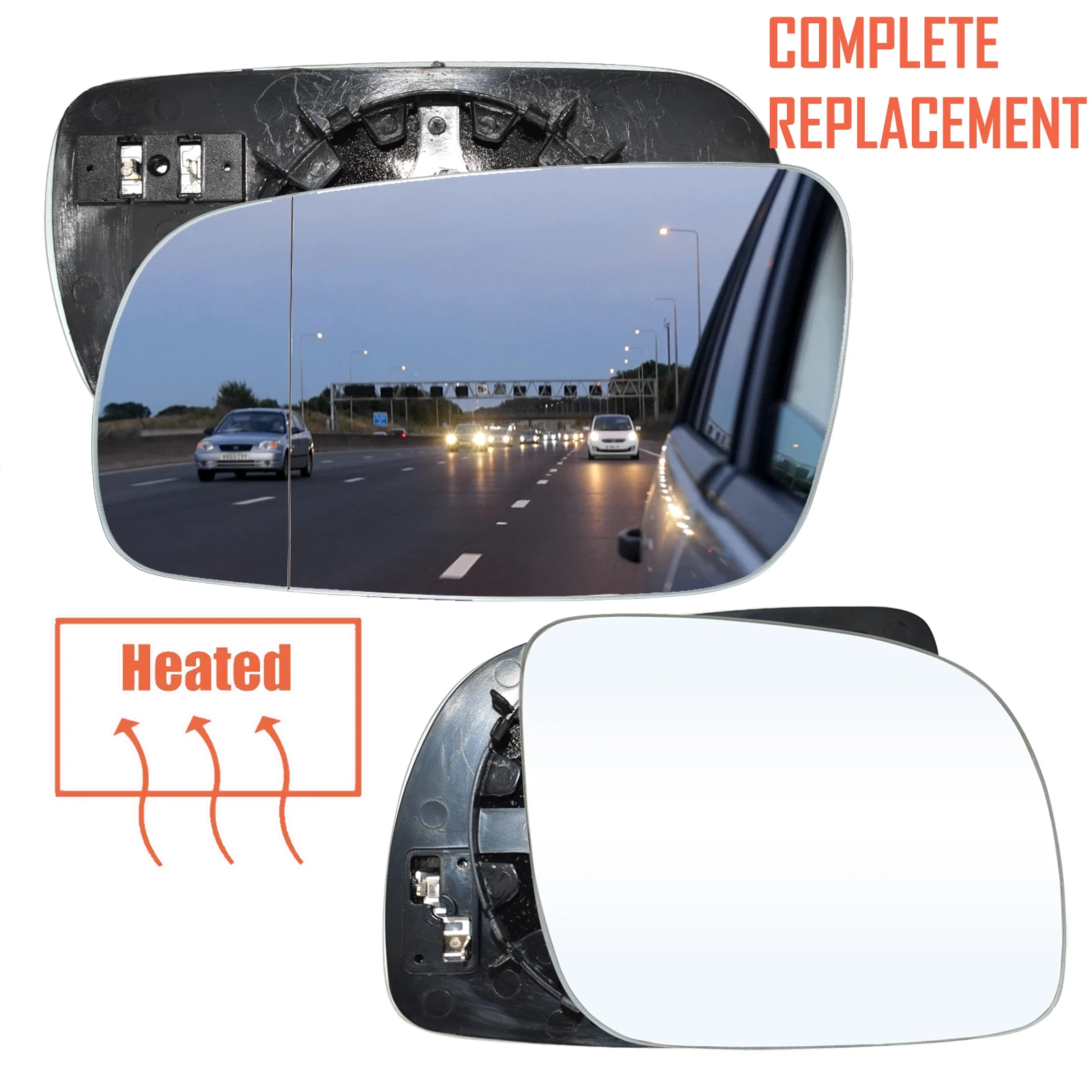 For 96-04 VW Golf Bora Jetta MK4 Passat B5 Left / Right Driver Passenger Side Wing Mirror Glass  Heated With Back Plate Clip On