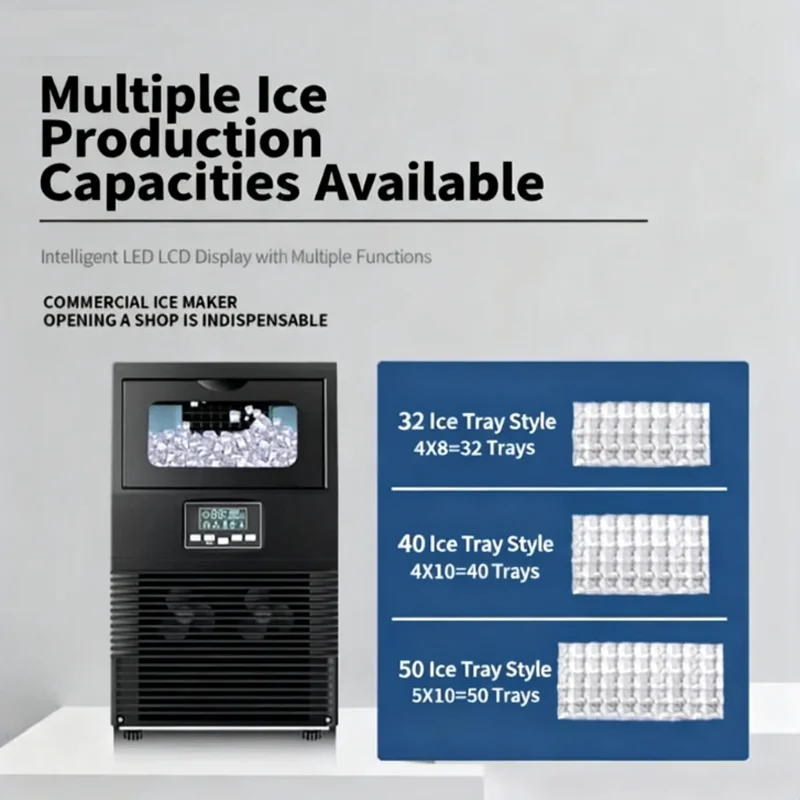 

Коммерческий льдогенератор 200 Вт, 32 шт., выход 40 кг/24 часа, квадратная форма кубика льда для различных случаев