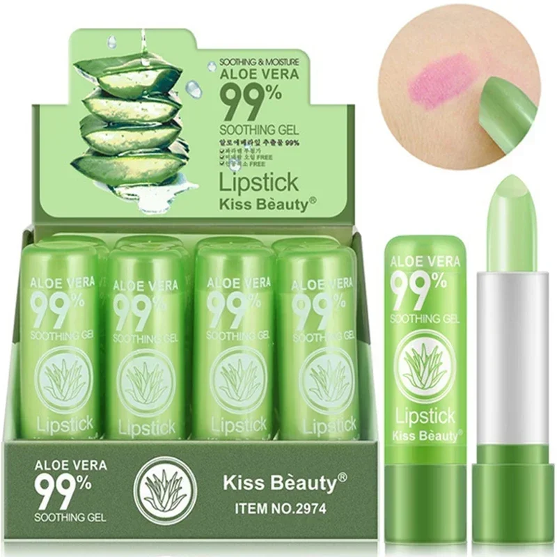 1pcs กันน้ําเปลี่ยนสีลิปสติก Long Lasting ไม่ง่ายที่จะจางหาย Aloe Vera ลิปสติก Moisturizing สี Nourishing Lip Balm