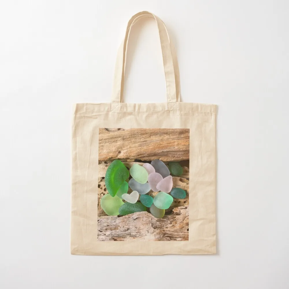 

Seaglass and Driftwood with Heart Shaped Sea Glass Tote Bag bags luxury women Lady bag Canvas Tote Bag