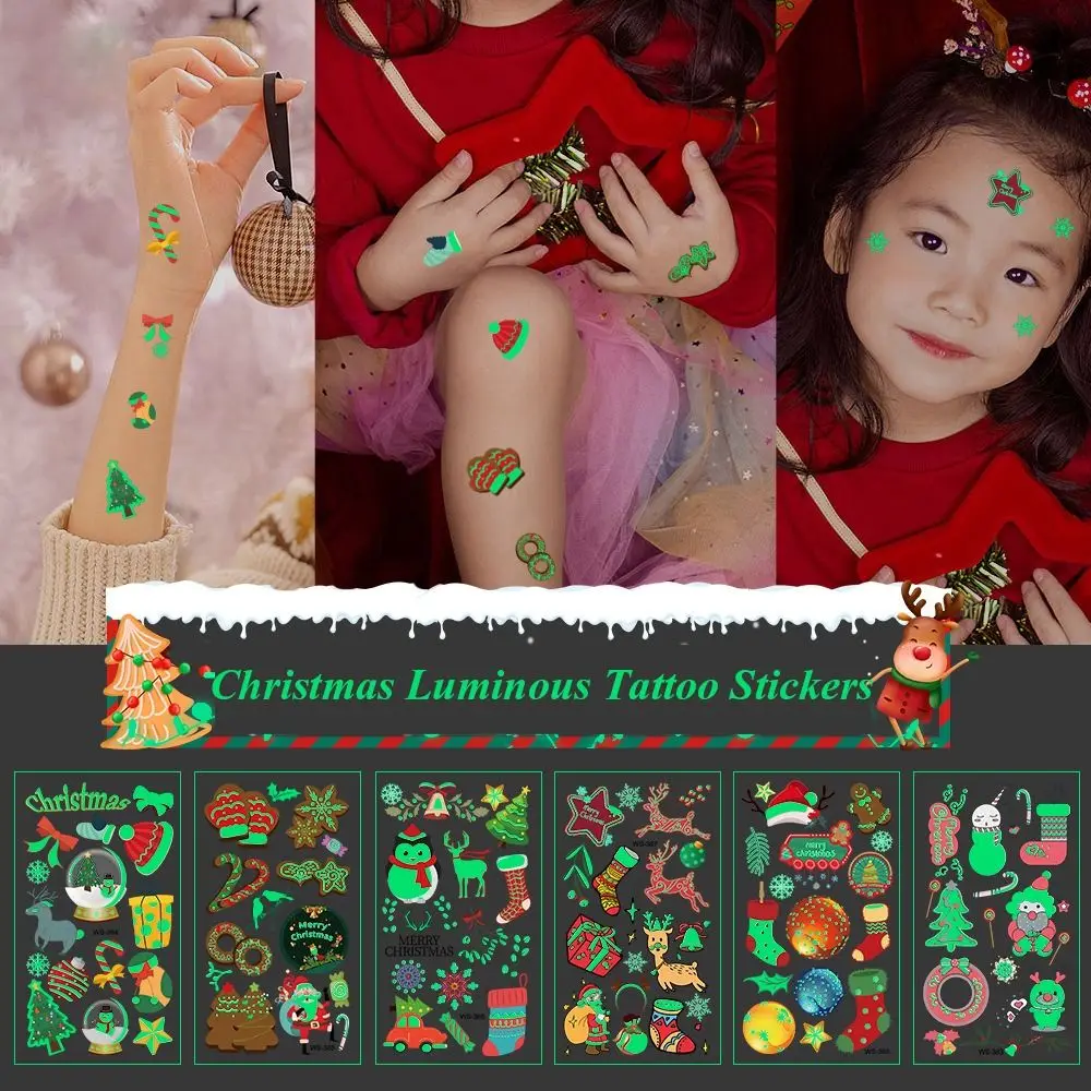 Waterproof Temporary Party Decoration New Year Party Christmas Luminous Tattoo Stickers Children Sticker Body Art Santa Claus